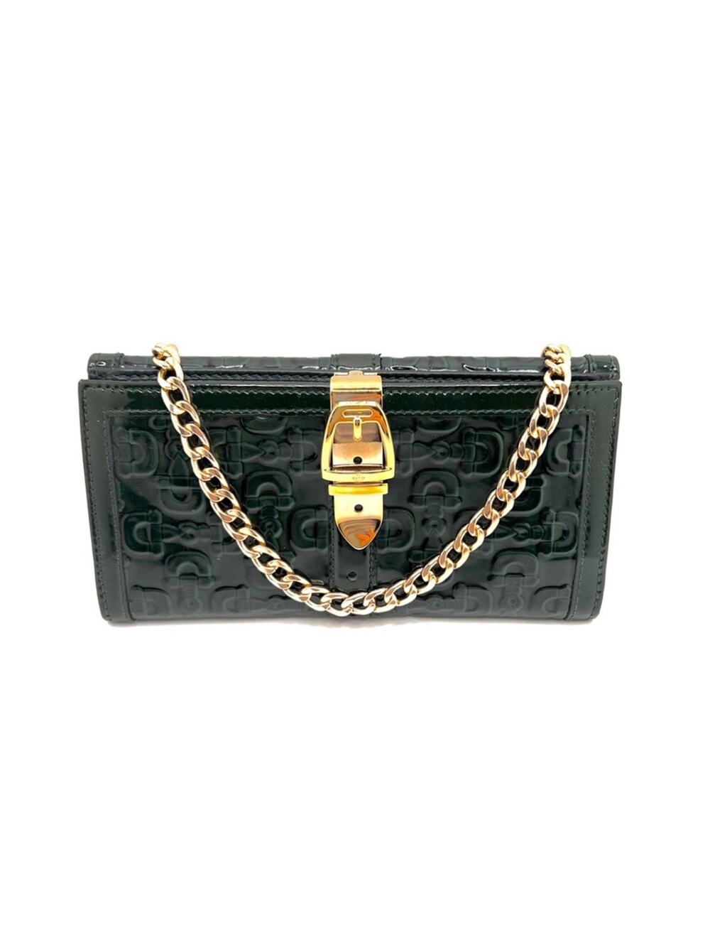 GUCCI Belt Motif Horse Bit Patent Leather Long Bifold Wallet Authentic